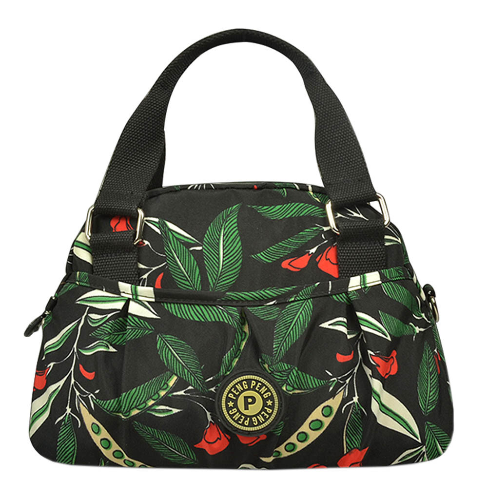 Women Waterproof Zipper Tote Bag Handbag Messenger Bag, Army Green, Flower