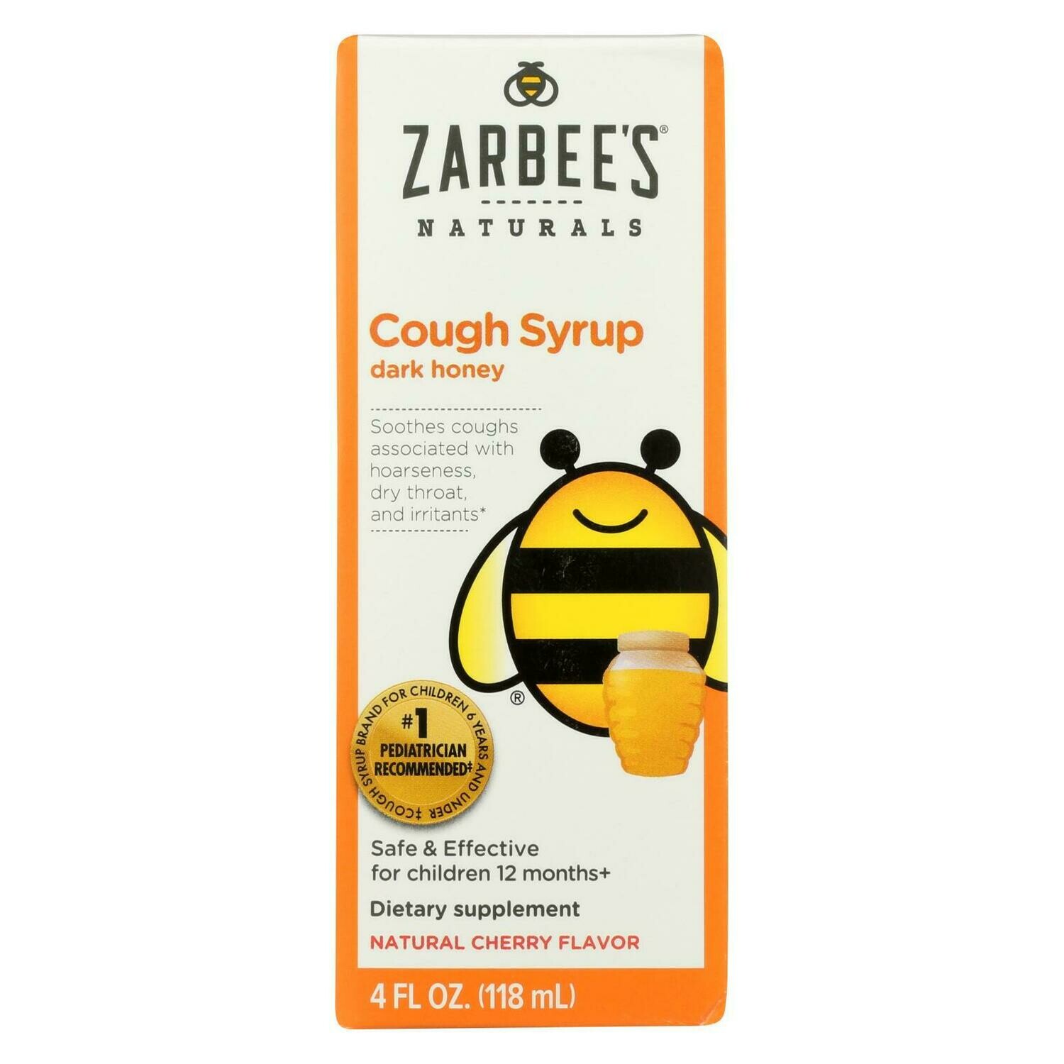 Zarbee&#39;s All-natural Children&#39;s Cough Syrup 12 Months+ - Natural Cherry Flavor - 4 Oz