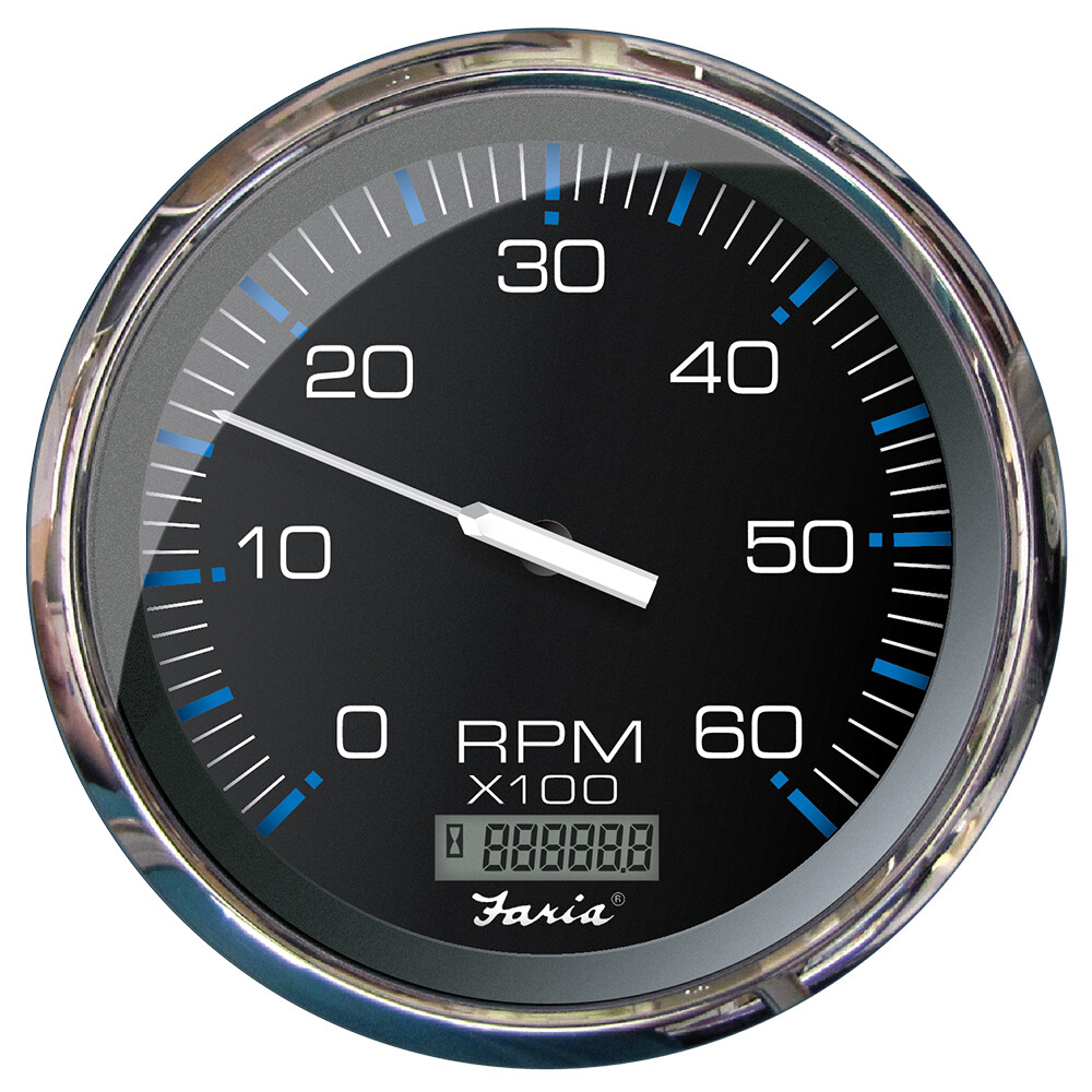 Faria 5&quot; Tachometer w/Digital Hourmeter (6000 RPM) (Gas) (Inboard) Chesapeake Black w/Stainless Steel