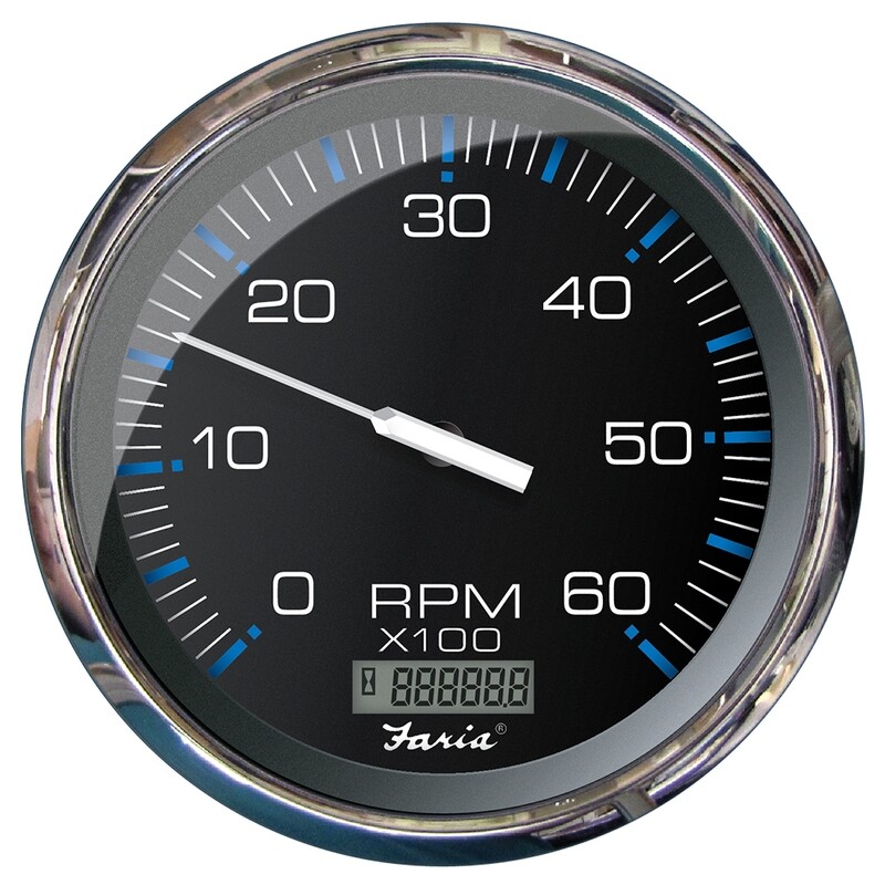 Faria 5&quot; Tachometer w/Digital Hourmeter (6000 RPM) (Gas) (Inboard) Chesapeake Black w/Stainless Steel