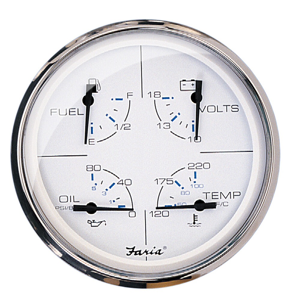 Faria 5&quot; Multifunction Gauge Chesapeake White w/Stainless Steel - Fuel, Oil, Water &amp; Voltmeter