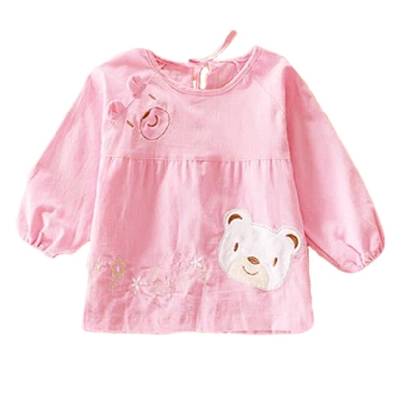 Lovely Girl Smocks Baby Feeding Clothes Baby Bibs Cute Bear ,pink