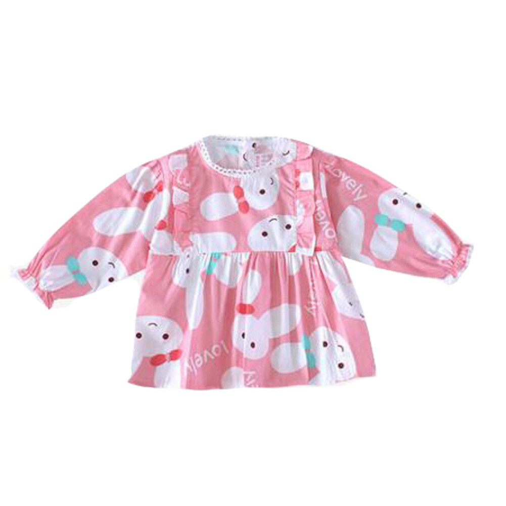 Lovely Girl&#39;s Long-sleeves Bib Overalls Feeding Clothes Baby Bibs, D
