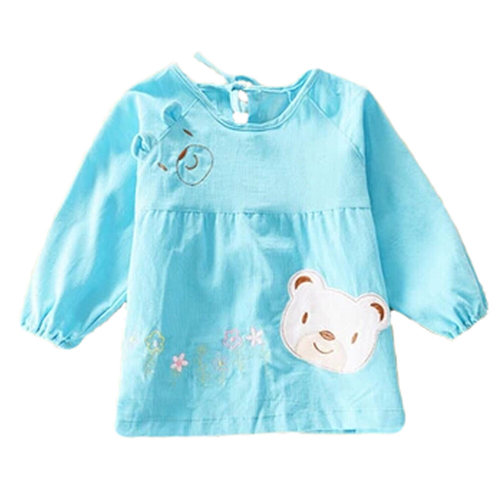 Lovely Girl Smocks Baby Feeding Clothes Baby Bibs Cute Bear ,blue