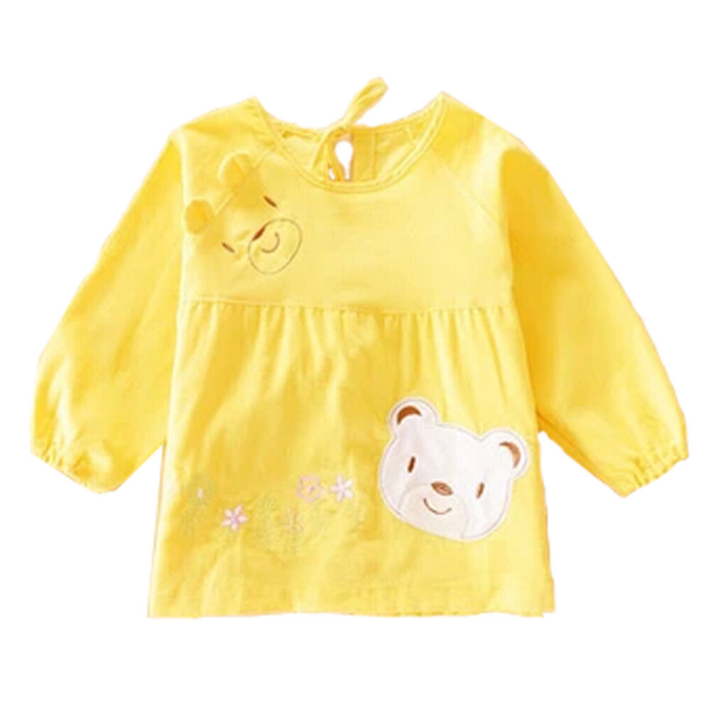 Lovely Girl Smocks Baby Feeding Clothes Baby Bibs Cute Bear ,yellow