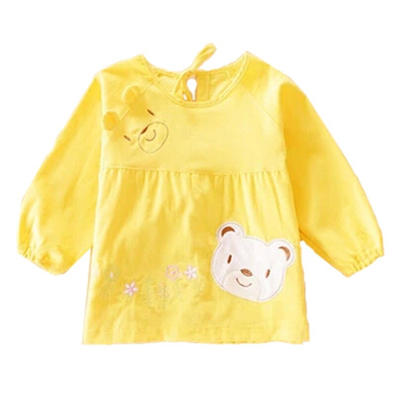 Lovely Girl Smocks Baby Feeding Clothes Baby Bibs Cute Bear ,yellow