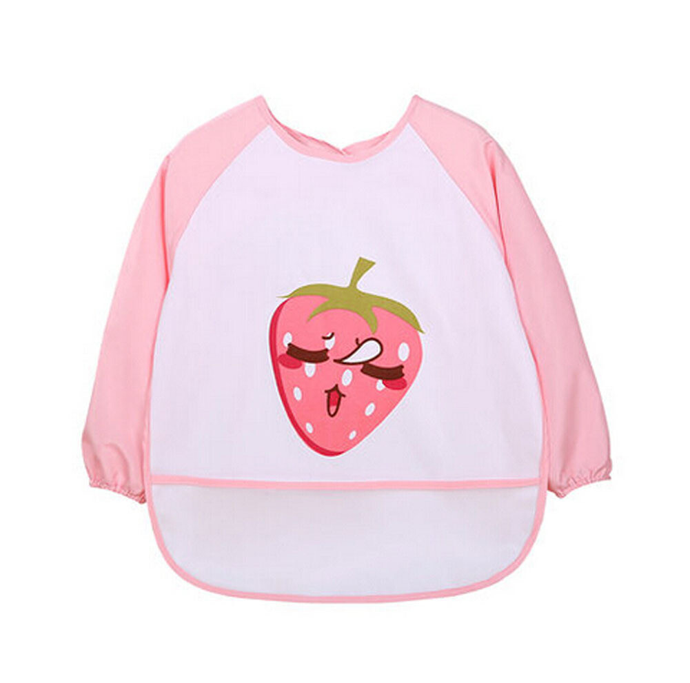 Breathable Waterproof Sleeved Baby Bib Kids Feeding Smock Strawberry