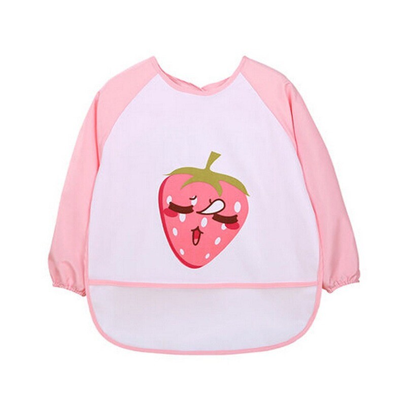 Breathable Waterproof Sleeved Baby Bib Kids Feeding Smock Strawberry