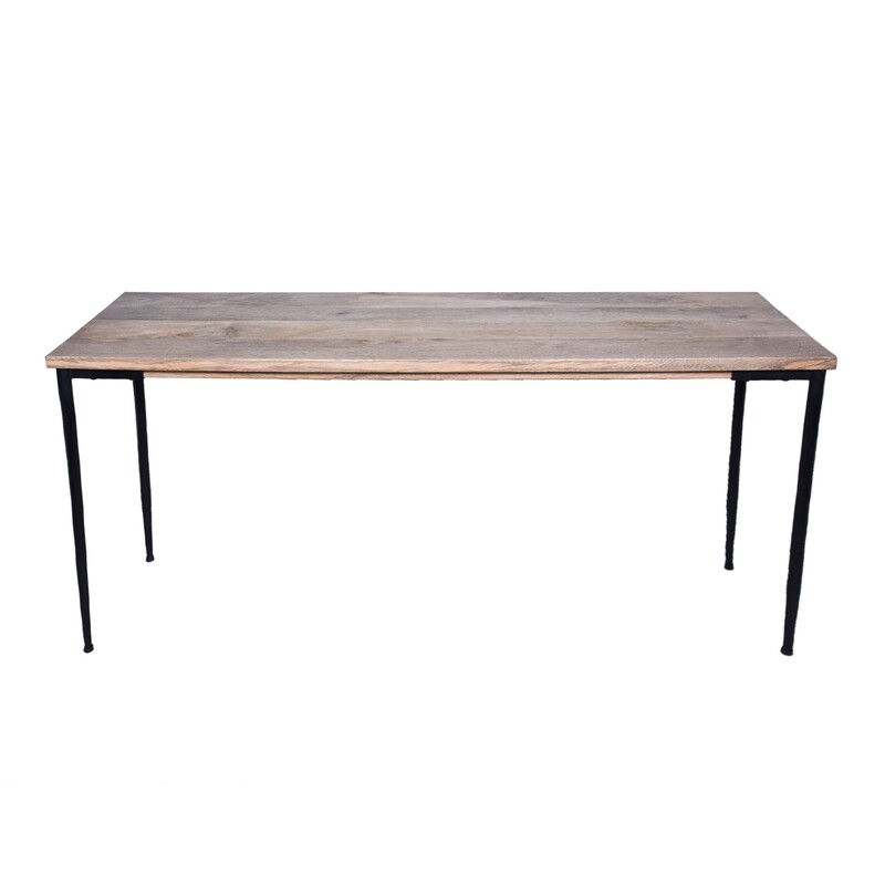 Rectangular Mango Wood Console Table With Tapered Metal Legs, Brown And Black