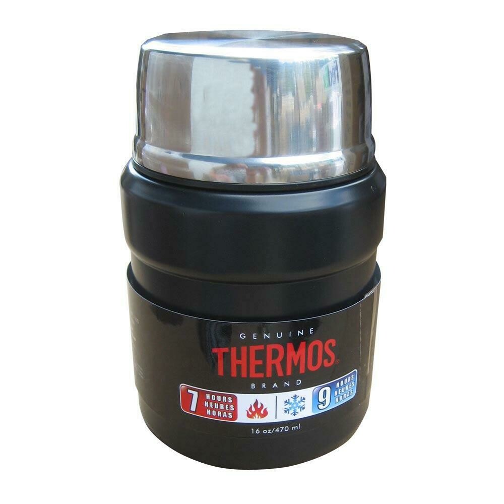 Thermos Stainless King™ Vacuum Insulated Food Jar w/Folding Spoon - 16 oz. - Stainless Steel/Matte Black