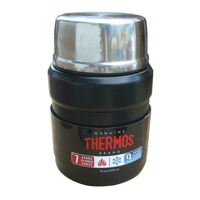 Thermos Stainless King™ Vacuum Insulated Food Jar w/Folding Spoon - 16 oz. - Stainless Steel/Matte Black