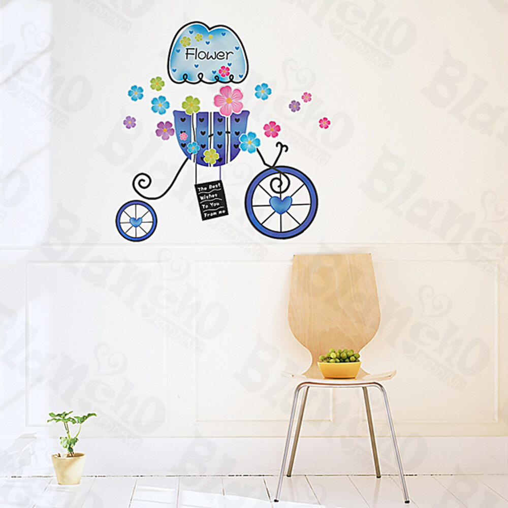 Blancho Bedding Flower &amp; Bike - Medium Wall Decals Stickers Appliques Home Decor