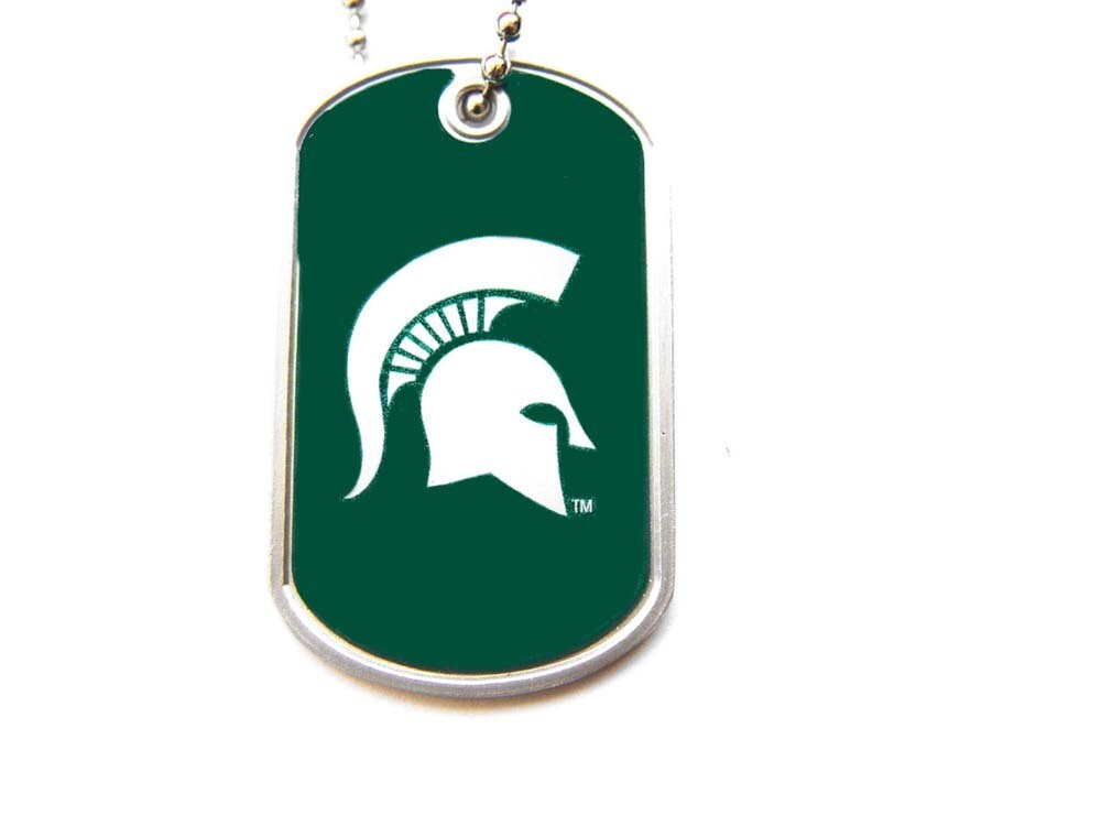 Michigan State Spartans Dog Tag Domed Necklace Charm Chain Ncaa