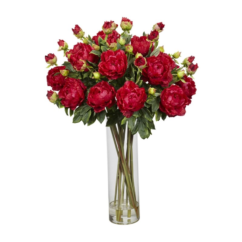 Nearly Natural Giant Peony Silk Flower Arrangement Red