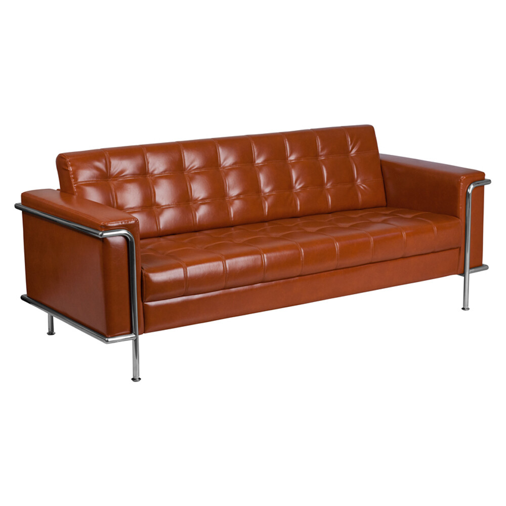 Flash Furniture Hercules Lesley Series Contemporary Cognac Leather Sofa With Encasing Frame