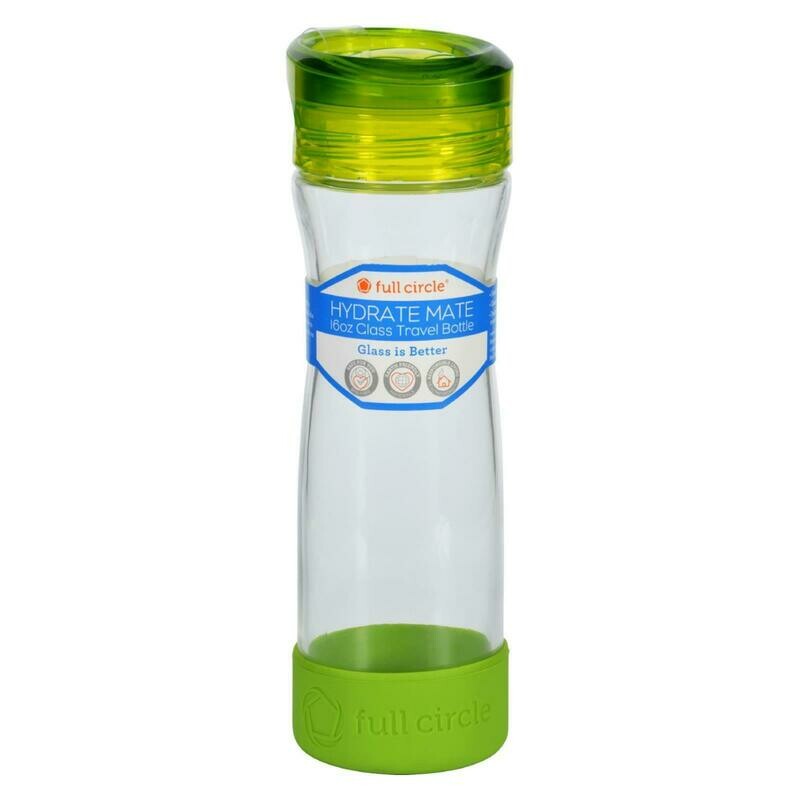 Full Circle Home Water Bottle - Travel - Glass - Hydrate Mate - Green Slate - 16 Oz