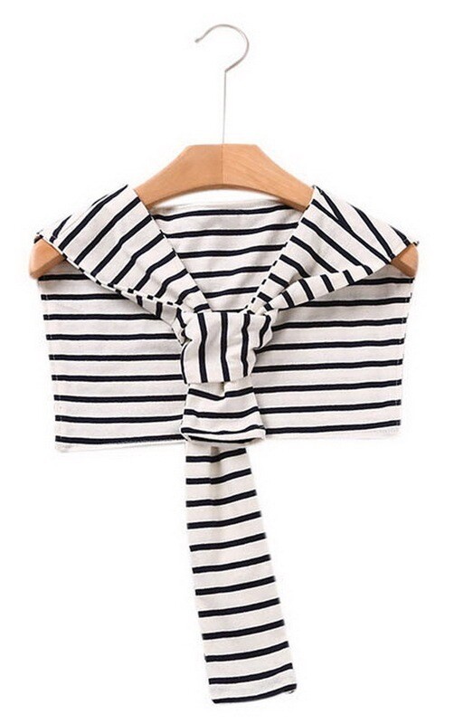 Navy Style Striped False Collar Small Shawl Shoulder With Sleeves, Black Stripes