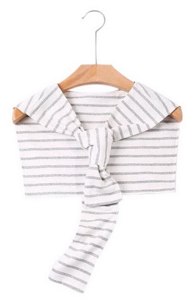 Navy Style Striped False Collar Fashion Shawl Shoulder With Sleeve, Gray Stripes