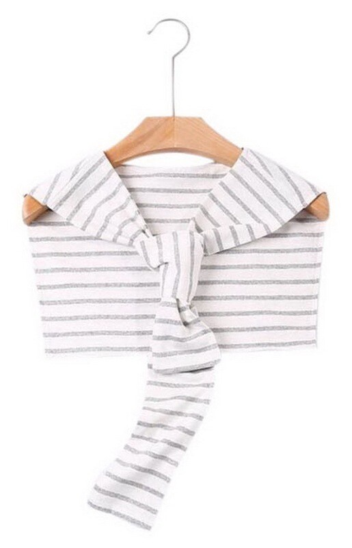 Navy Style Striped False Collar Fashion Shawl Shoulder With Sleeve, Gray Stripes