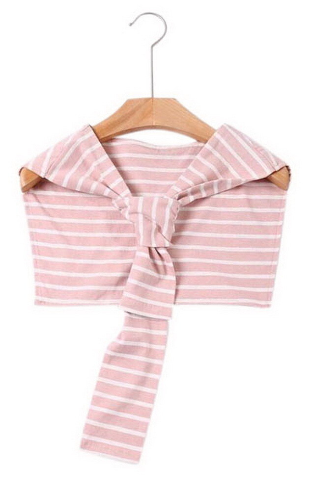 Navy Style Striped False Collar Fashion Shawl Shoulder With Sleeve, Pink Stripes
