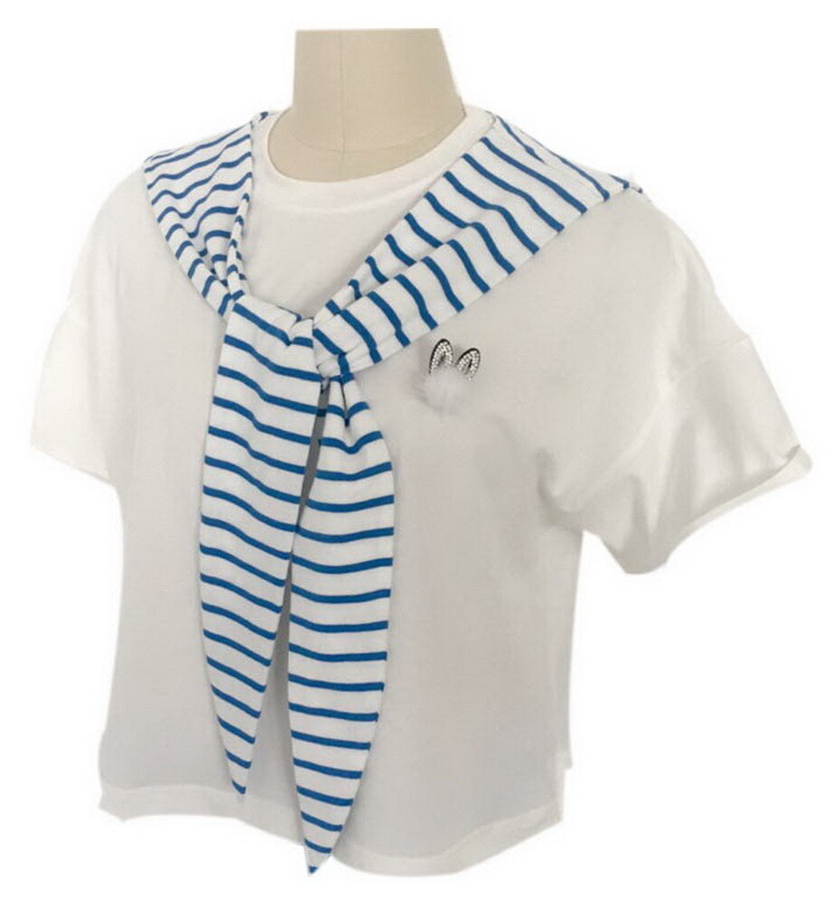 Navy Style Striped False Collar Shawl Rabbit Ear Shaped False Shawl Collar, Blue
