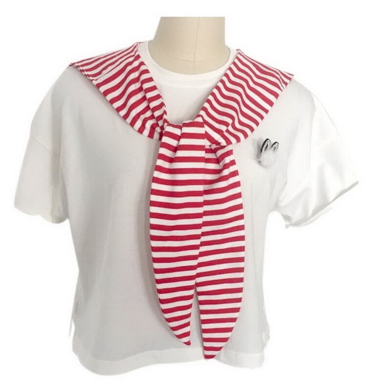 Navy Style Striped False Collar Shawl Rabbit Ear Shaped Fake Shouler Sleeve, Red