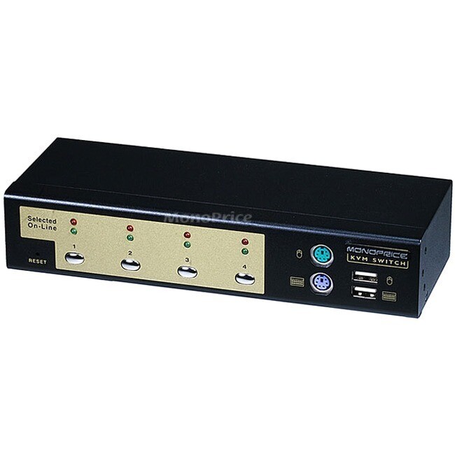 Monoprice 4-Port USB PS2 Combo KVM Switch with Cables - Retail