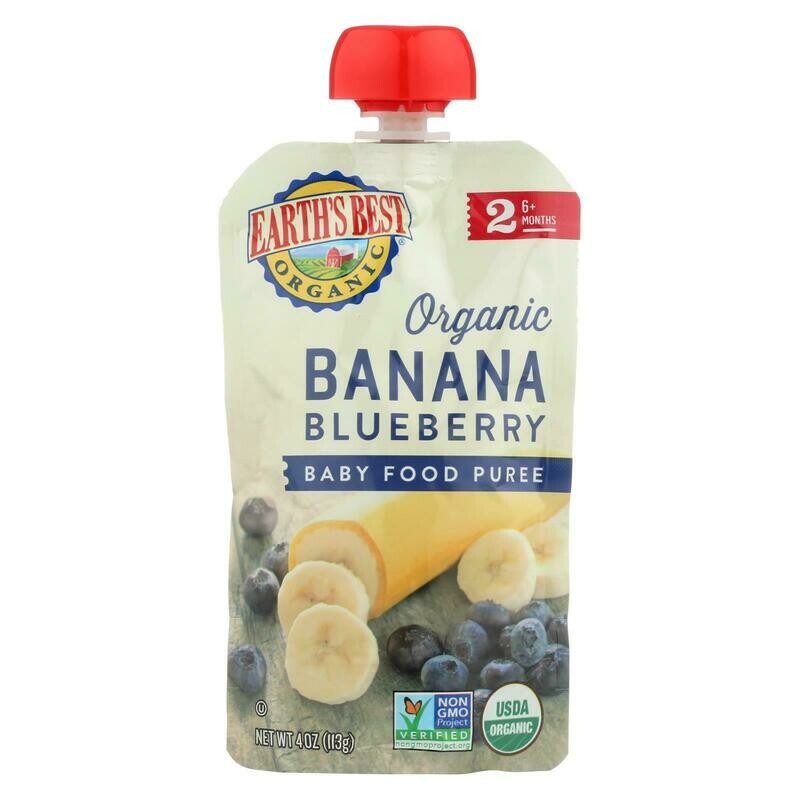 Earth&#39;s Best Organic Banana Blueberry Baby Food Puree - Stage 2 - Case Of 12 - 4 Oz.