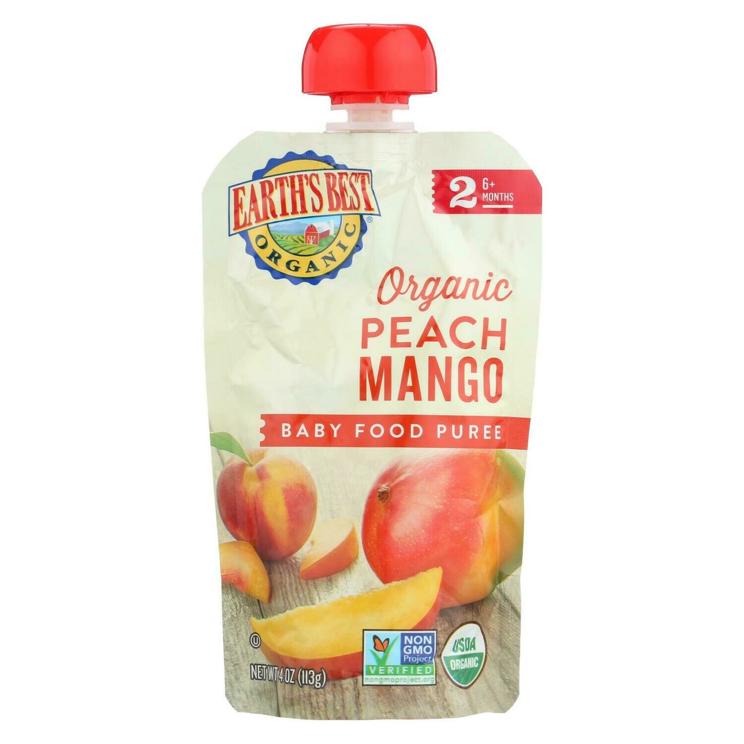 Earth&#39;s Best Organic Peach Mango Baby Food Puree - Stage 2 - Case Of 12 - 4 Oz.
