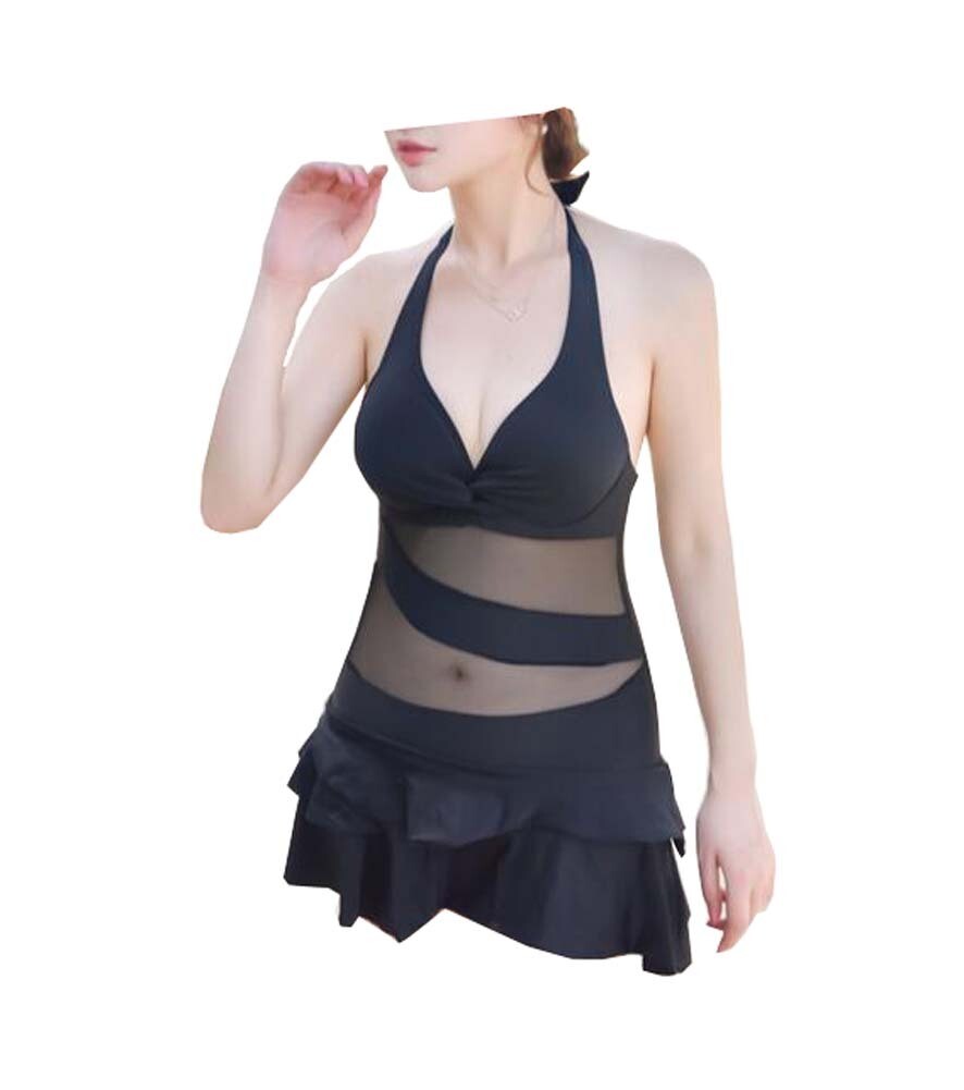 One-piece Chest Gathered Swimsuit/female Skirt Swimming Apparel, Black