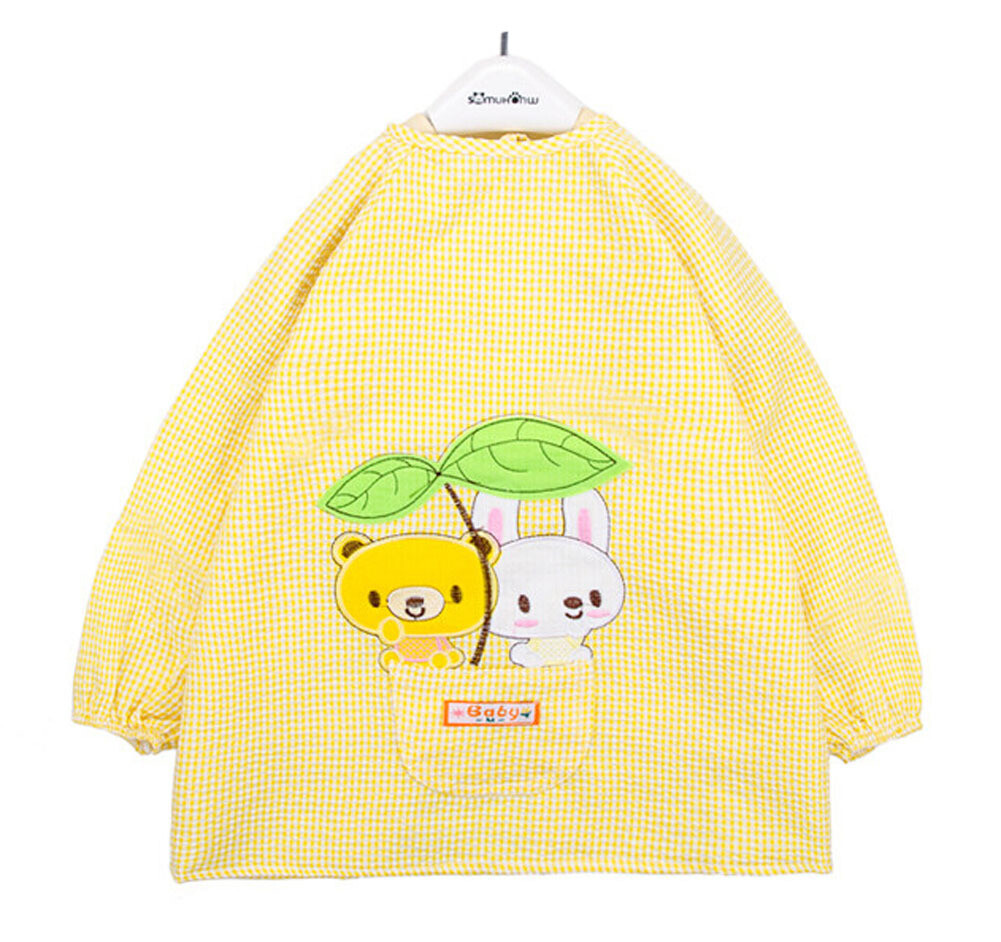 Waterproof Seersucker Kids Painting Smocks Baby Bibs Yellow, 0-1 Years