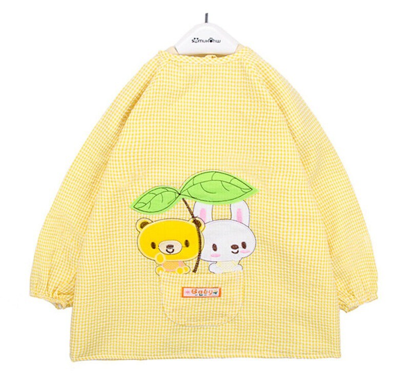 Waterproof Seersucker Kids Painting Smocks Baby Bibs Yellow, 0-1 Years