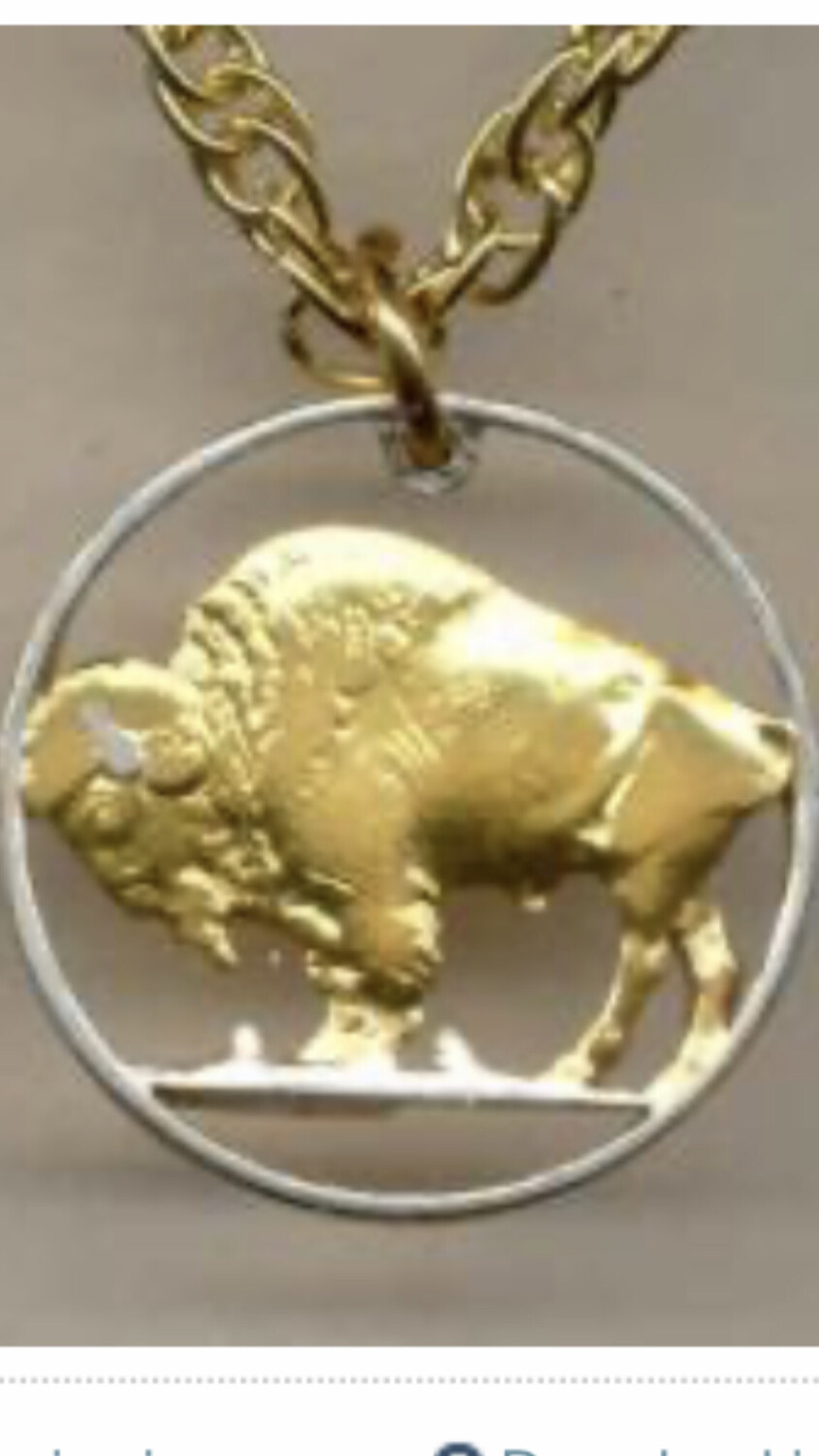 Beautifully cut out &amp; 2-toned Buffalo Nickel Coin Necklace