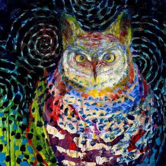 Owl Under a Starry Night