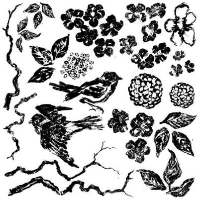 BIRDS BRANCHES & BLOSSOM STAMP by IOD - Iron Orchid Designs