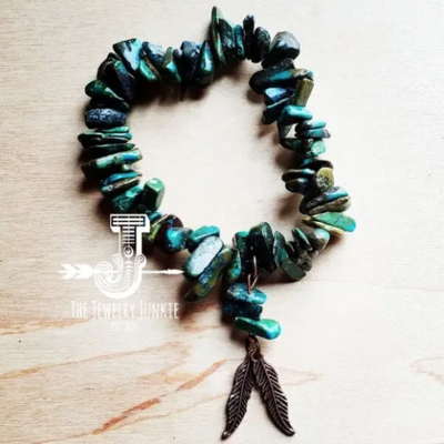 The Jewelry Junkie Natural Turquoise Bracelet w/ Copper Feathers