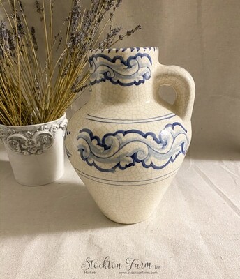 Ivory and Blue Ceramic Pitcher