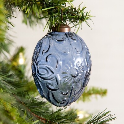 Blue Egg Shaped Glass Ornament