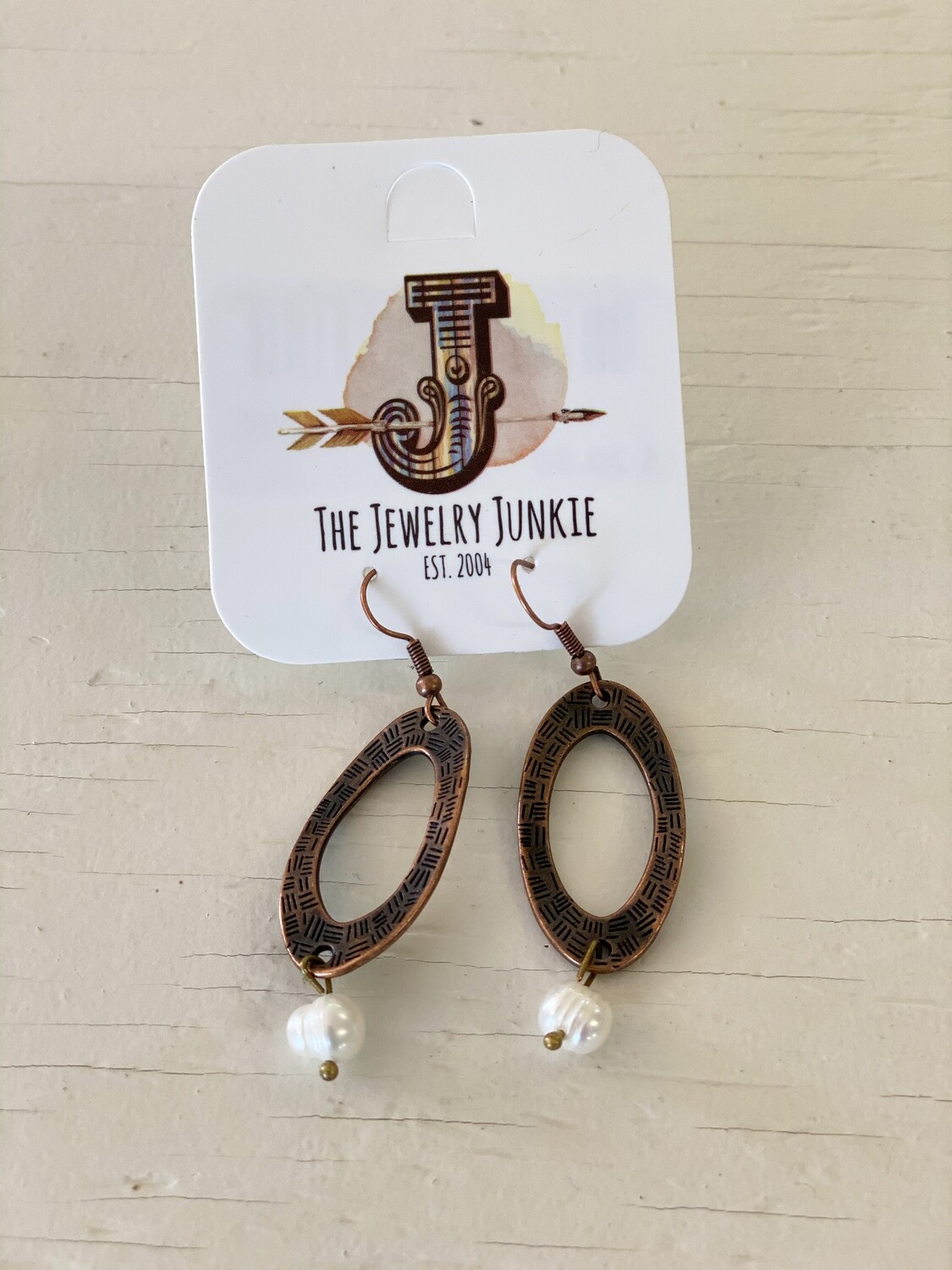 Copper and Freshwater Pearl Dangle Earrings Jewelry Junkie