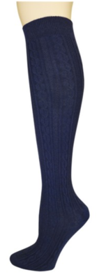 Women's Navy Cable Knit Knee High Socks