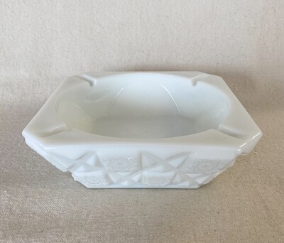 1940s Old Quilt Milk Glass Medium Square Ashtray by Westmoreland