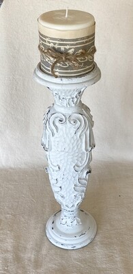 White Distressed Candlestick Holder
