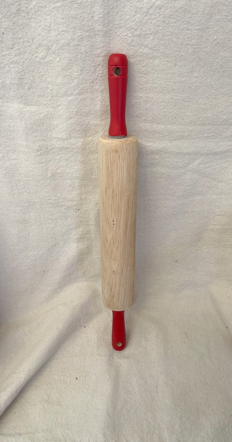Red Handled Wood Rolling Pin 10"