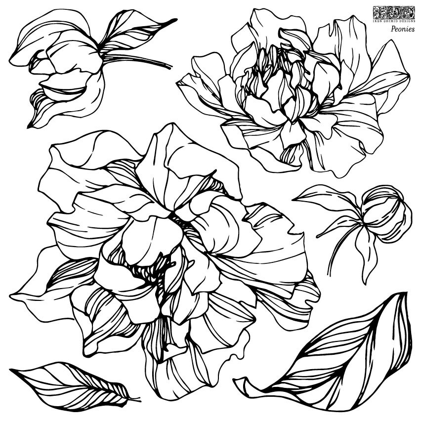 IOD PEONIES DECOR STAMP 2 Sheets - Iron Orchid Designs