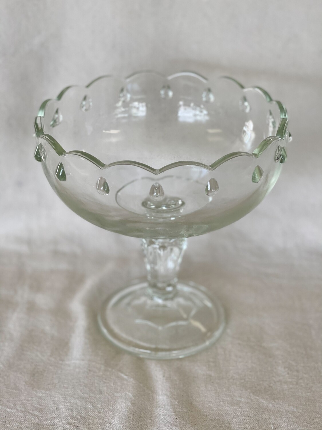 Clear Glass Stemmed Pedestal Bowl Teardrop Design Indiana Glass