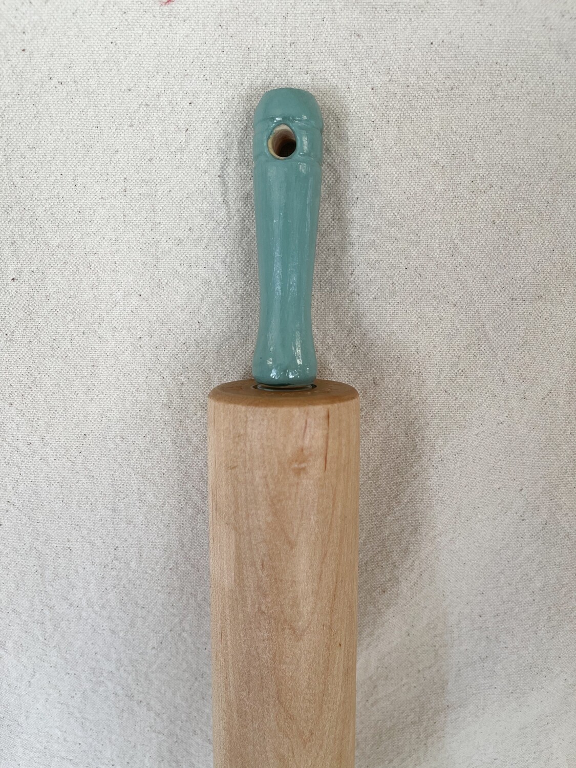 Green Handled Wood Rolling Pin 10.5"