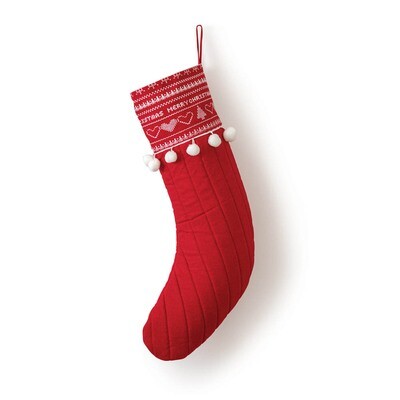 Quilted Stocking with Pom Poms CTW Home Collection