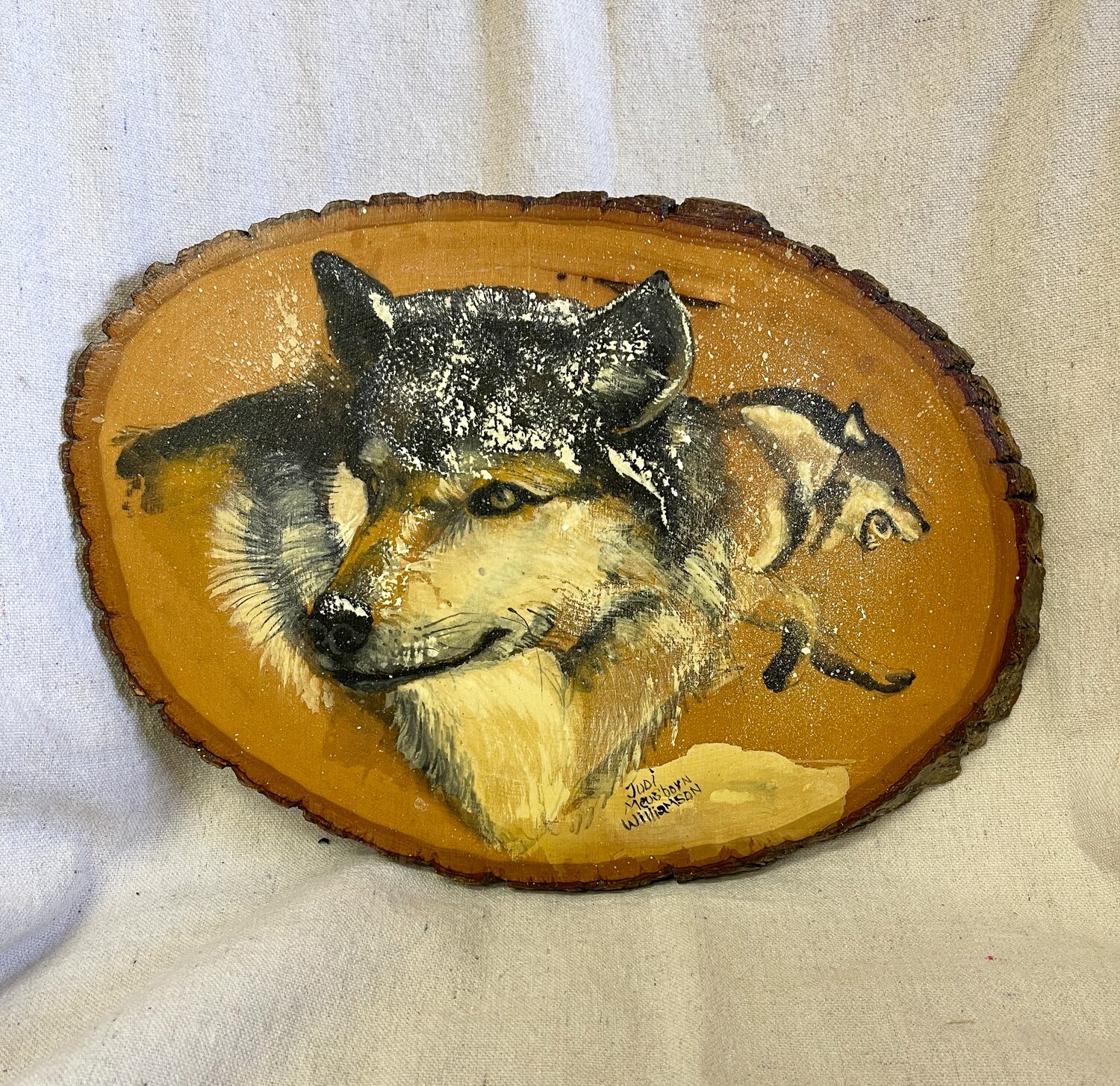 Hand Painted Wolf Scene Wood Wall Plaque
