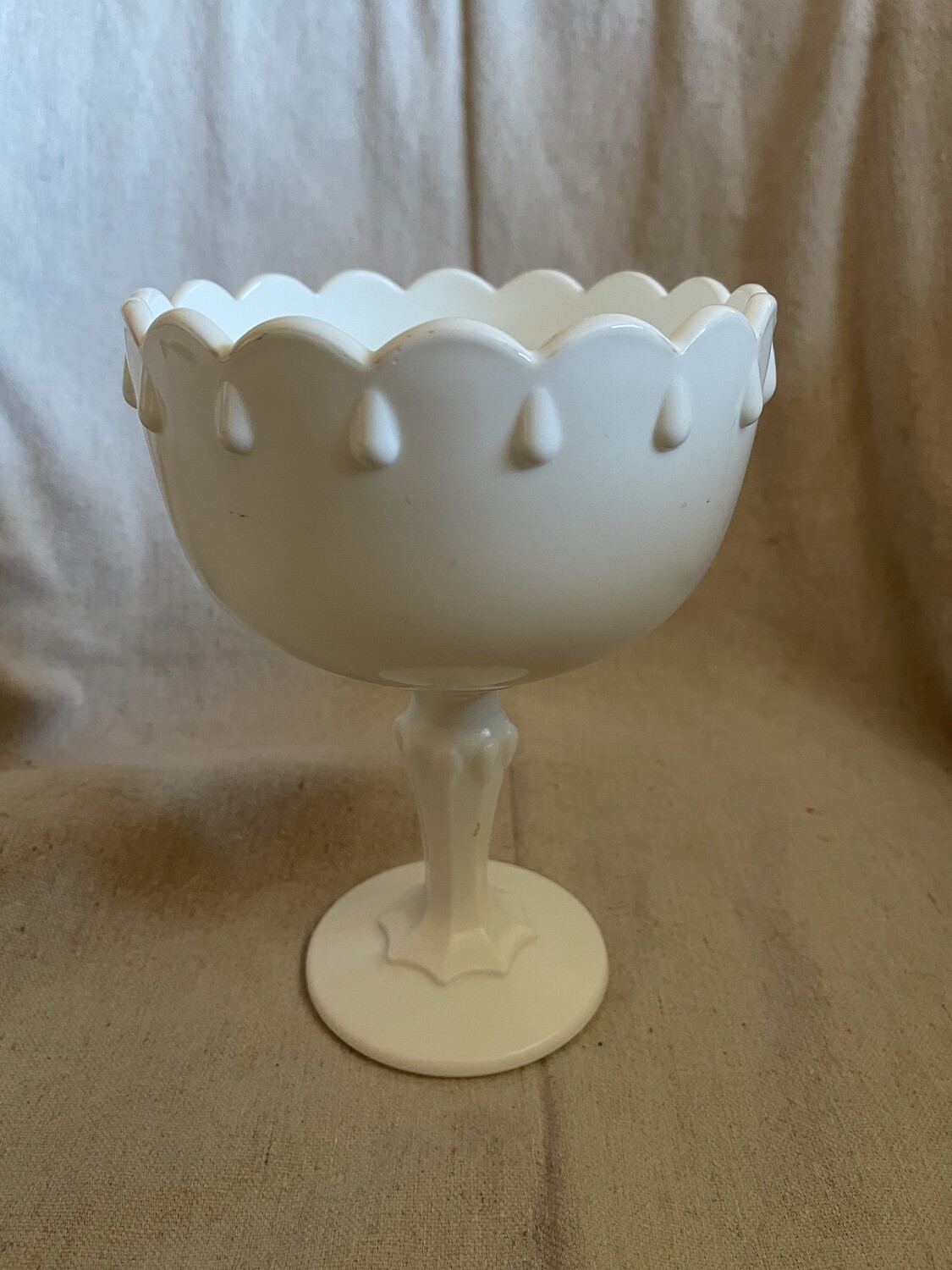 White Teardrop Pedestal Compote Indiana Glass