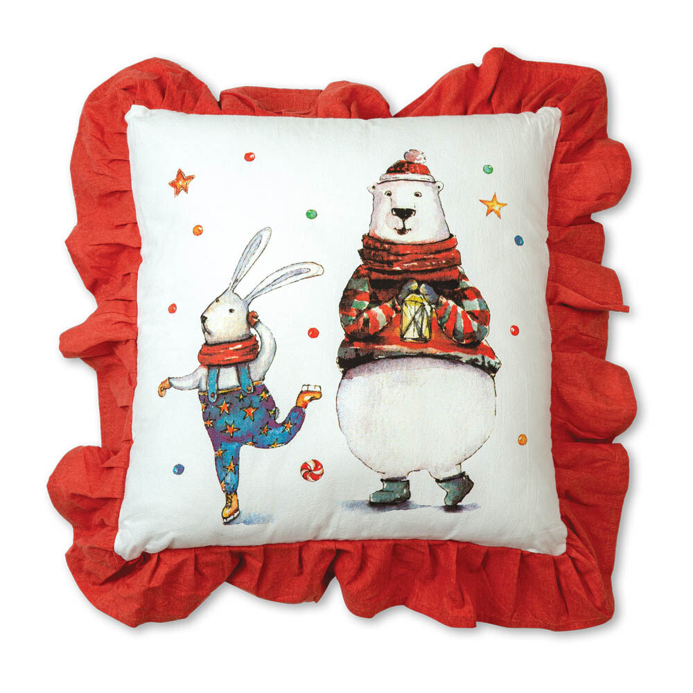Bunny and Polar Bear Cotton Throw Pillow 24''x24''